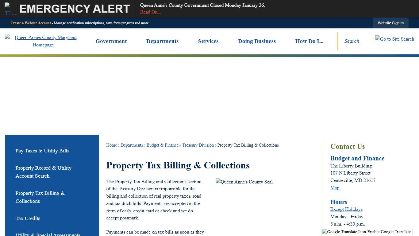 Property Tax Billing & Collections Queen Anne's County, MD - Official Website